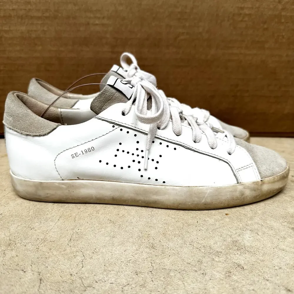 Sam Edelman Aubrie Sneakers Suede Leather Lace Up Perforated White Greige 7.5M